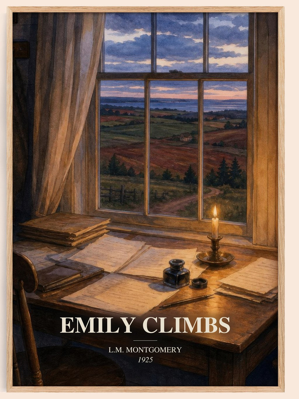 Emily Climbs watercolour book poster by L.M. Montgomery – framed literary art print