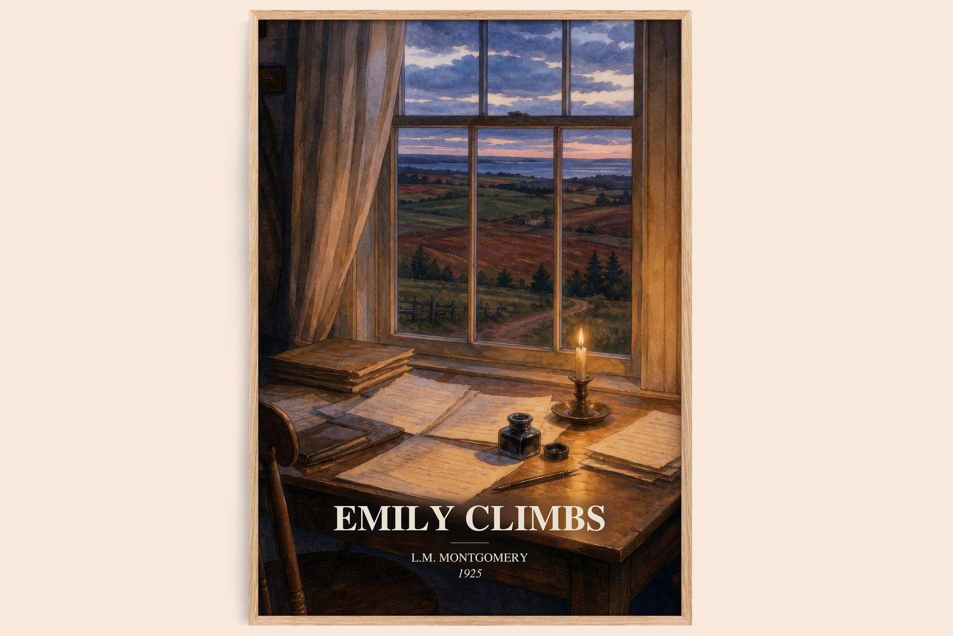 Emily Climbs watercolour book poster by L.M. Montgomery – framed literary art print