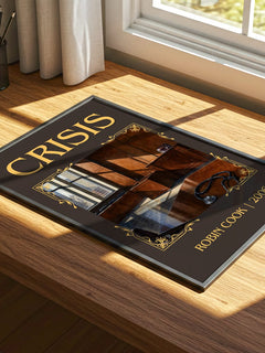 Crisis Classic Book Art Print by Robin Cook – print on a sunlit desk