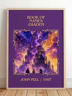 Book of Names (Diadem Classic Book Art Print by John Peel – framed print leaning on a wooden floor