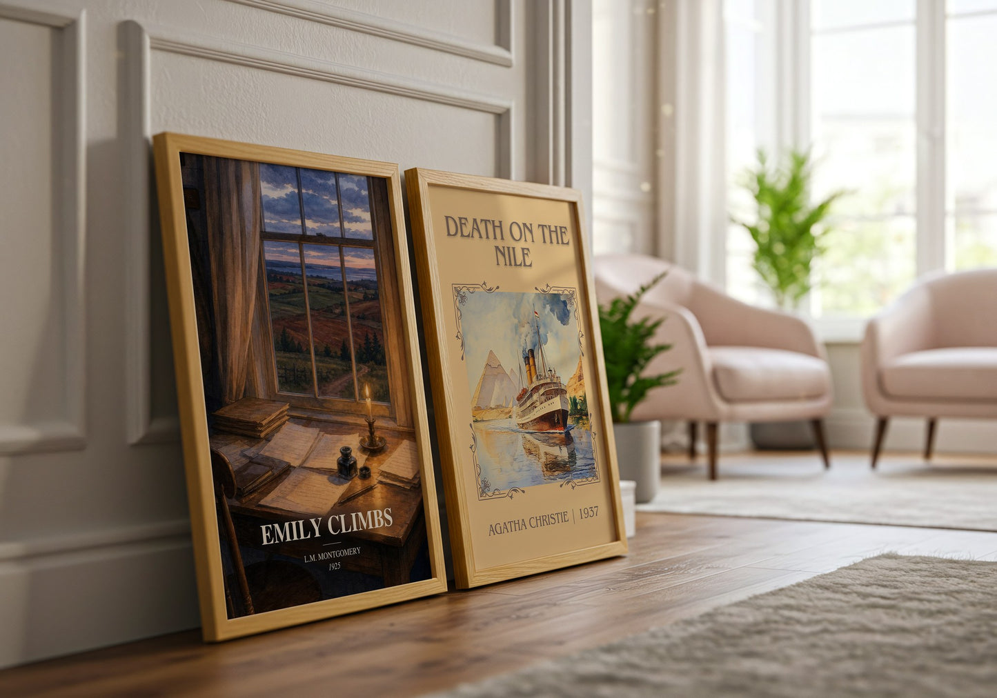 Emily Climbs watercolour print framed by window – literary home decor