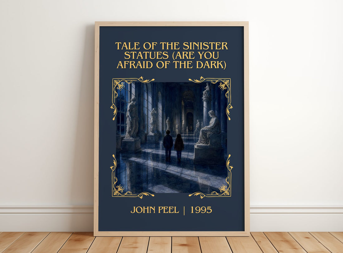 Tale of the Sinister Statues (Are You Afraid of the Dark) Classic Book Art Print by John Peel – framed print leaning on a wooden floor
