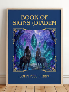 Book of Signs (Diadem Classic Book Art Print by John Peel – framed print leaning on a wooden floor