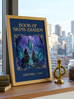 Book of Signs (Diadem Classic Book Art Print by John Peel – framed print on a city-view windowsill
