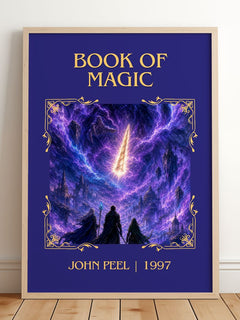 Book of magic Classic Book Art Print by John Peel – framed print leaning on a wooden floor