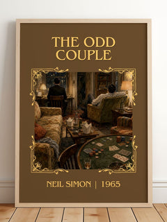The odd couple Classic Book Art Print by Neil Simon – framed print leaning on a wooden floor