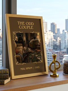 The odd couple Classic Book Art Print by Neil Simon – framed print on a city-view windowsill