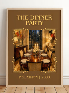 The Dinner Party Classic Book Art Print by Neil Simon – framed print leaning on a wooden floor