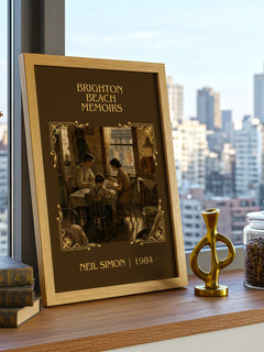 Brighton Beach memoirs Classic Book Art Print by Neil Simon – framed print on a city-view windowsill