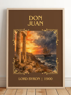 Don Juan Classic Book Art Print by Lord Byron – framed print leaning on a wooden floor