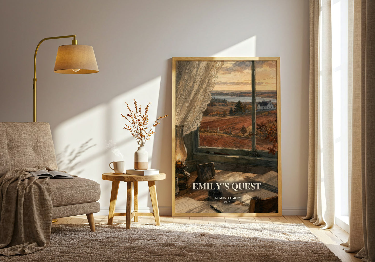 Emily'S Quest watercolour print in frame leaning in hallway – coming of age wall art