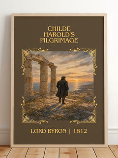 Childe Harold's pilgrimage Classic Book Art Print by Lord Byron – framed print leaning on a wooden floor