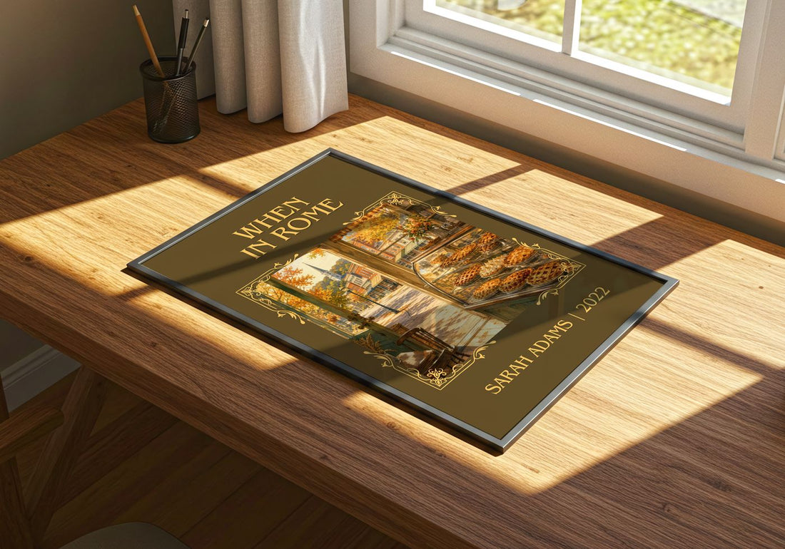When in Rome Classic Book Art Print by Sarah Adams – print on a sunlit desk