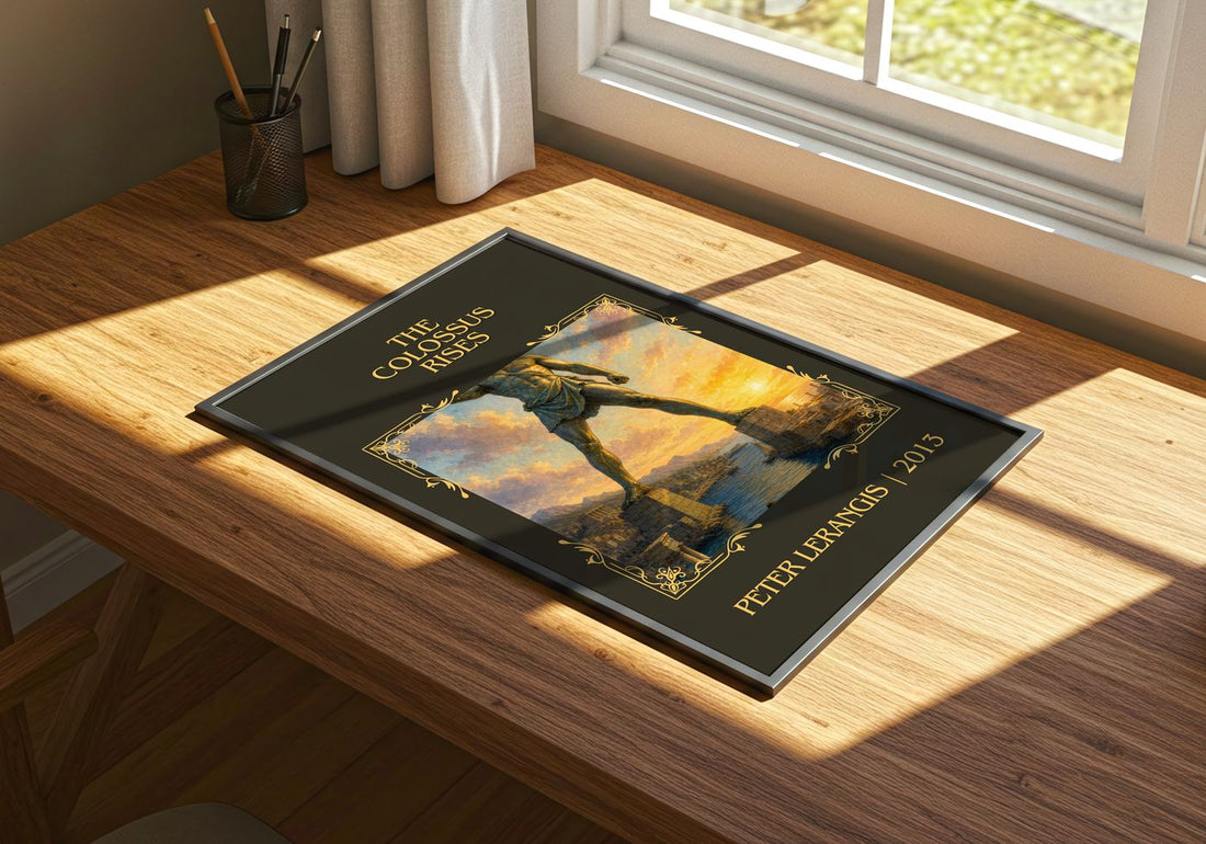 The colossus rises Classic Book Art Print by Peter Lerangis – print on a sunlit desk