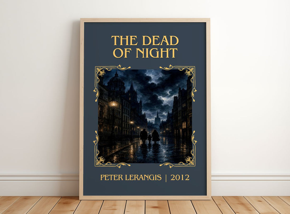 The Dead of Night Classic Book Art Print by Peter Lerangis – framed print leaning on a wooden floor