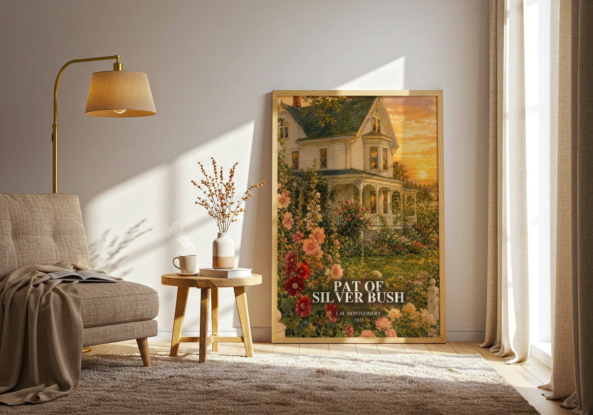 Pat Of Silver Bush watercolour print in frame leaning in hallway – childrens wall art