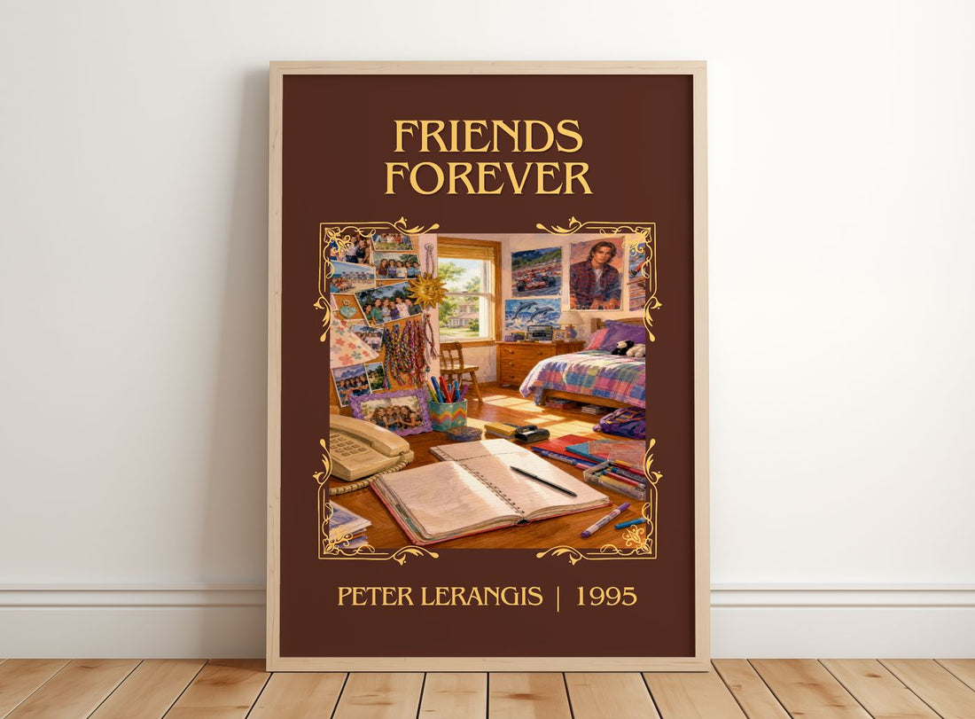 Friends Forever Classic Book Art Print by Peter Lerangis – framed print leaning on a wooden floor