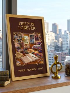 Friends Forever Classic Book Art Print by Peter Lerangis – framed print on a city-view windowsill