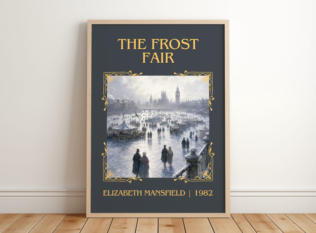 The Frost Fair Classic Book Art Print by Elizabeth Mansfield – framed print leaning on a wooden floor