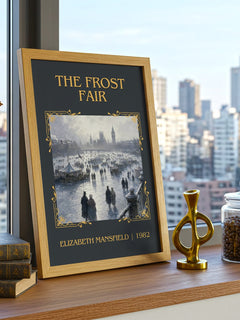 The Frost Fair Classic Book Art Print by Elizabeth Mansfield – framed print on a city-view windowsill