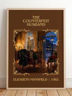 The Counterfeit Husband Classic Book Art Print by Elizabeth Mansfield – framed print leaning on a wooden floor