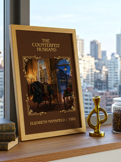 The Counterfeit Husband Classic Book Art Print by Elizabeth Mansfield – framed print on a city-view windowsill
