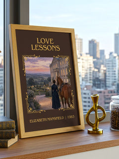 Love Lessons Classic Book Art Print by Elizabeth Mansfield – framed print on a city-view windowsill