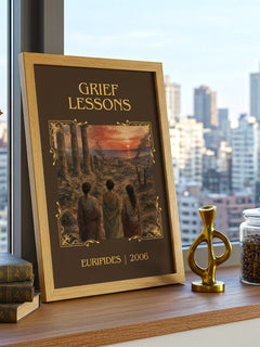Grief Lessons Classic Book Art Print by Euripides – framed print on a city-view windowsill