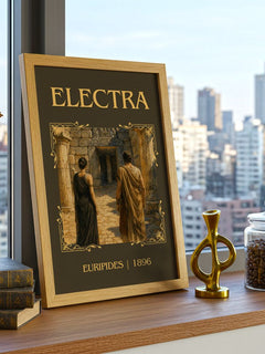 Electra Classic Book Art Print by Euripides – framed print on a city-view windowsill