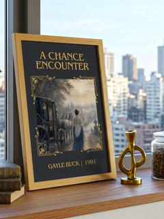 A Chance Encounter Classic Book Art Print by Gayle Buck – framed print on a city-view windowsill