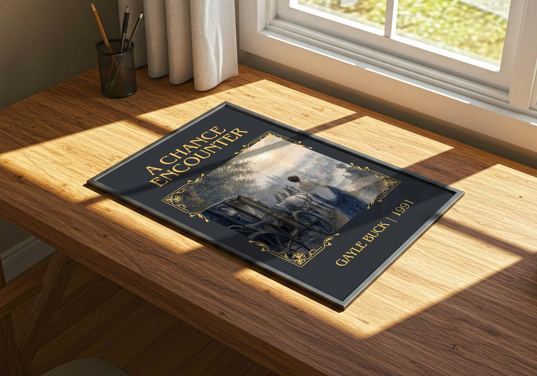 A Chance Encounter Classic Book Art Print by Gayle Buck – print on a sunlit desk