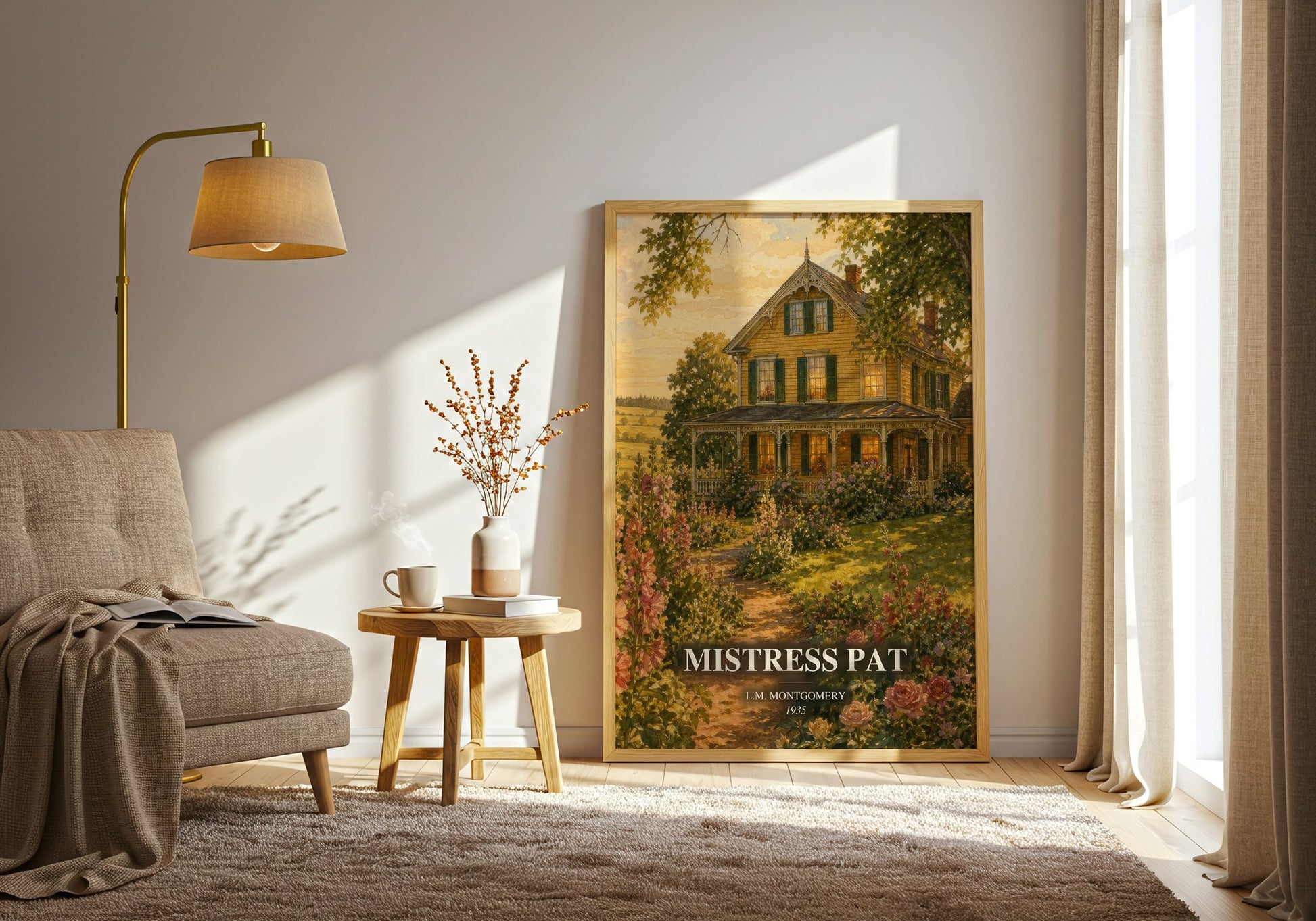 Mistress Pat watercolour print in frame leaning in hallway – coming of age wall art