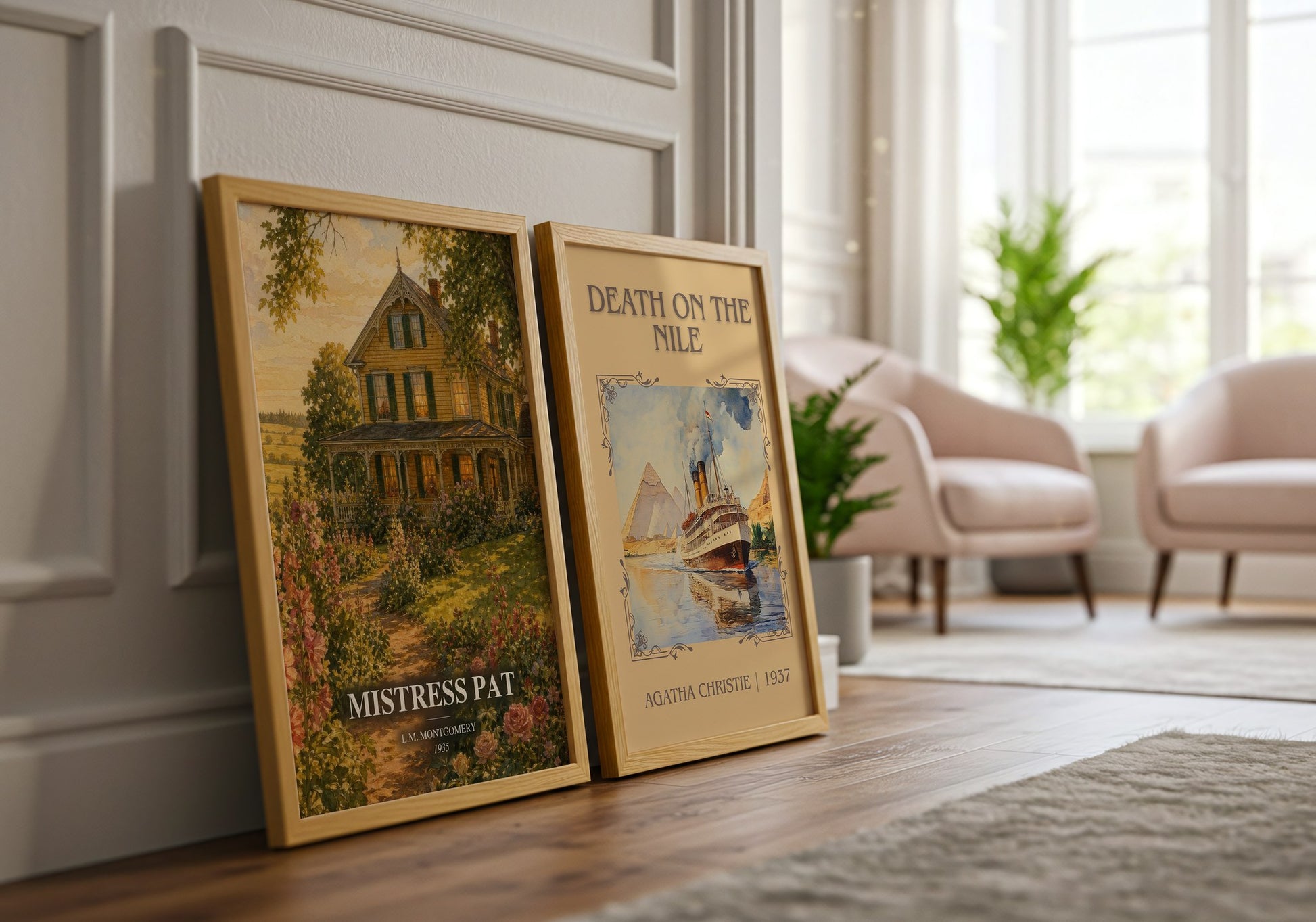 Mistress Pat watercolour print framed by window – literary home decor