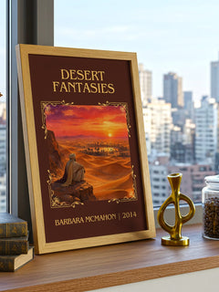Desert Fantasies Classic Book Art Print by Barbara McMahon – framed print on a city-view windowsill