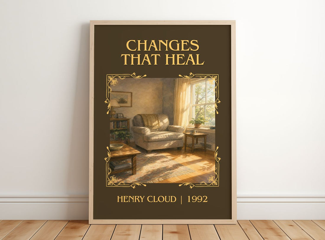 Changes That Heal Classic Book Art Print by Henry Cloud – framed print leaning on a wooden floor