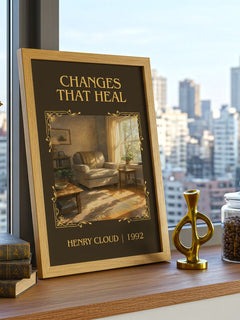 Changes That Heal Classic Book Art Print by Henry Cloud – framed print on a city-view windowsill