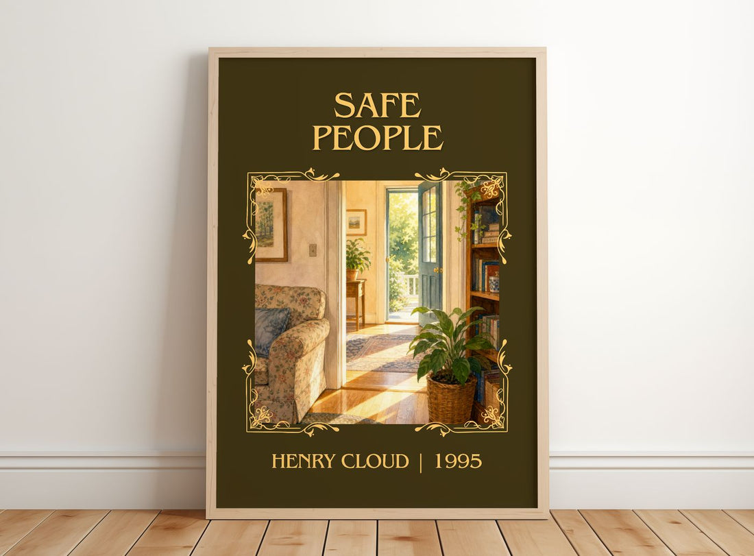 Safe People Classic Book Art Print by Henry Cloud – framed print leaning on a wooden floor