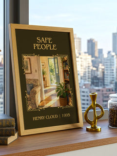 Safe People Classic Book Art Print by Henry Cloud – framed print on a city-view windowsill