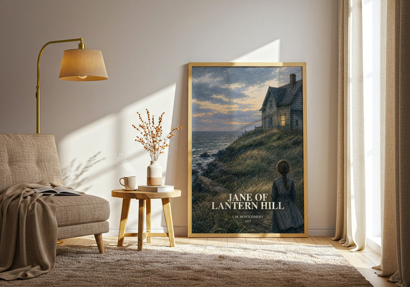 Jane Of Lantern Hill watercolour print in frame leaning in hallway – childrens wall art