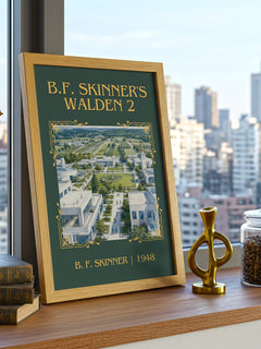B.F. Skinner's Walden 2 Classic Book Art Print by B. F. Skinner – framed print on a city-view windowsill