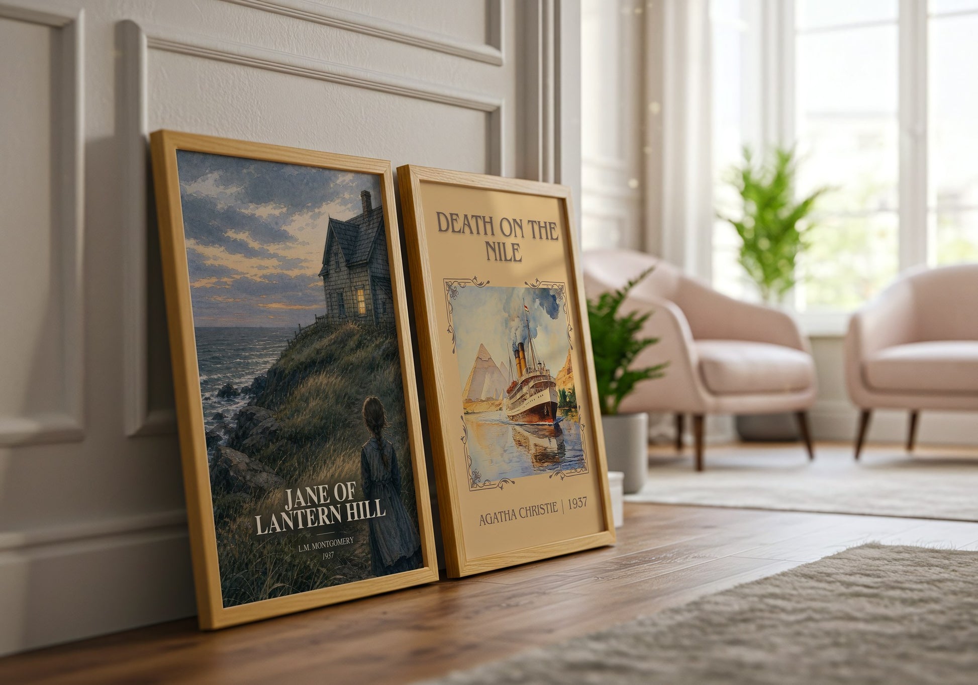 Jane Of Lantern Hill watercolour print framed by window – literary home decor