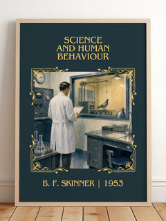 Science and human behaviour Classic Book Art Print by B. F. Skinner – framed print leaning on a wooden floor