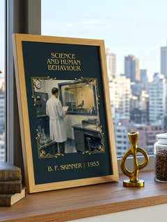 Science and human behaviour Classic Book Art Print by B. F. Skinner – framed print on a city-view windowsill