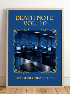 Death Note, Vol. 10 Classic Book Art Print by Tsugumi Ohba – framed print leaning on a wooden floor