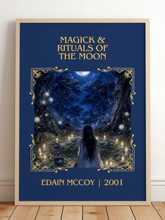 Magick & rituals of the moon Classic Book Art Print by Edain McCoy – framed print leaning on a wooden floor