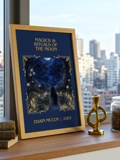 Magick & rituals of the moon Classic Book Art Print by Edain McCoy – framed print on a city-view windowsill