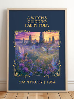A witch's guide to faery folk Classic Book Art Print by Edain McCoy – framed print leaning on a wooden floor