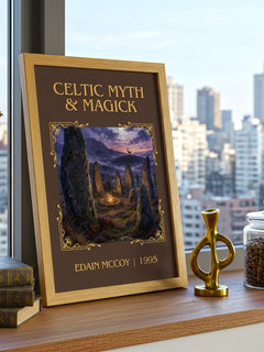 Celtic Myth & Magick Classic Book Art Print by Edain McCoy – framed print on a city-view windowsill