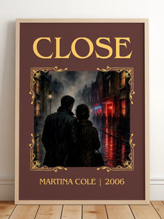 Close Classic Book Art Print by Martina Cole – framed print leaning on a wooden floor