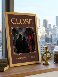 Close Classic Book Art Print by Martina Cole – framed print on a city-view windowsill